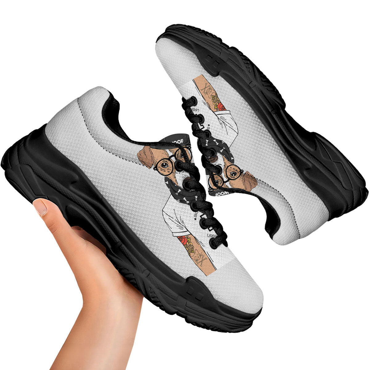 Jack Russell Terrier Hipster Print Black Chunky Shoes-grizzshop