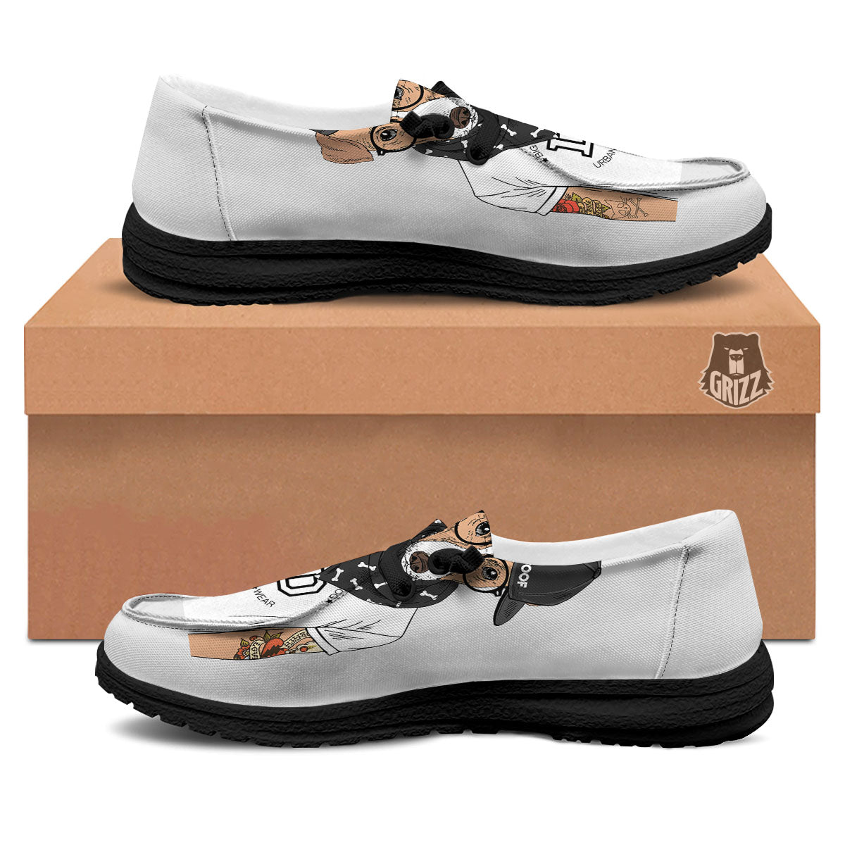 Jack Russell Terrier Hipster Print Black Loafers-grizzshop