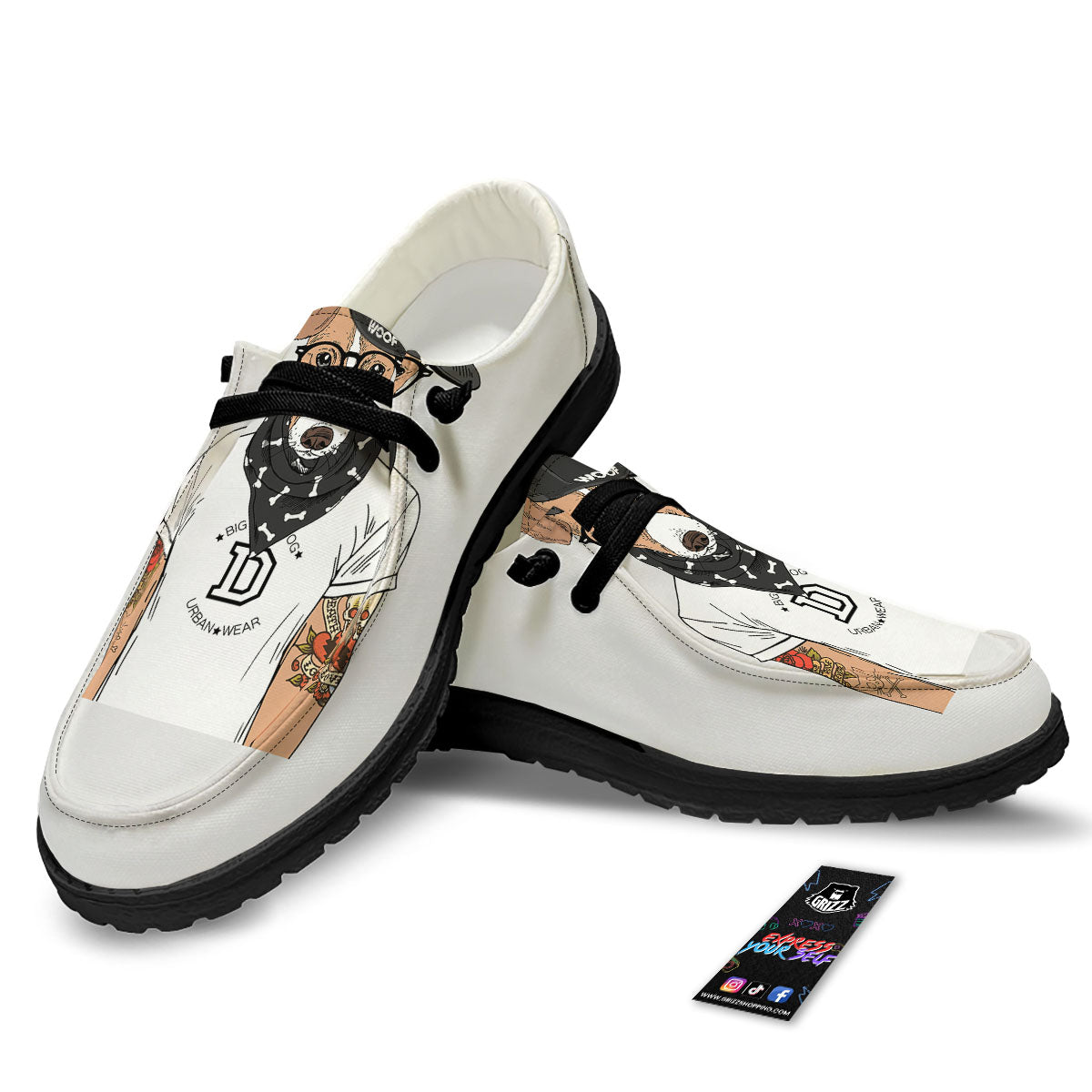 Jack Russell Terrier Hipster Print Black Loafers-grizzshop