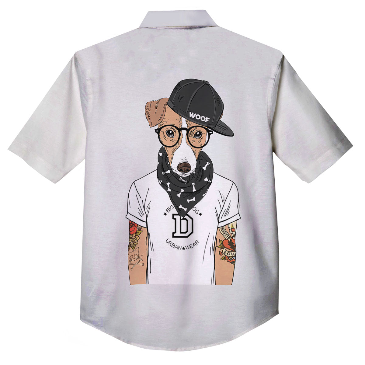 Jack Russell Terrier Hipster Print Button Up Shirt-grizzshop