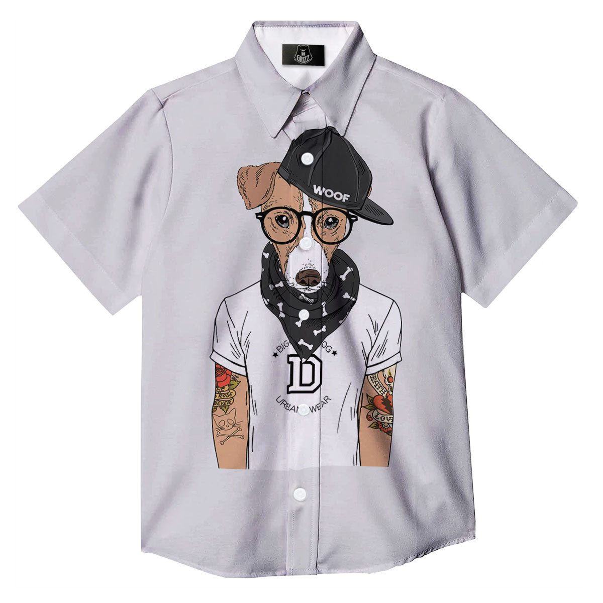 Jack Russell Terrier Hipster Print Button Up Shirt-grizzshop