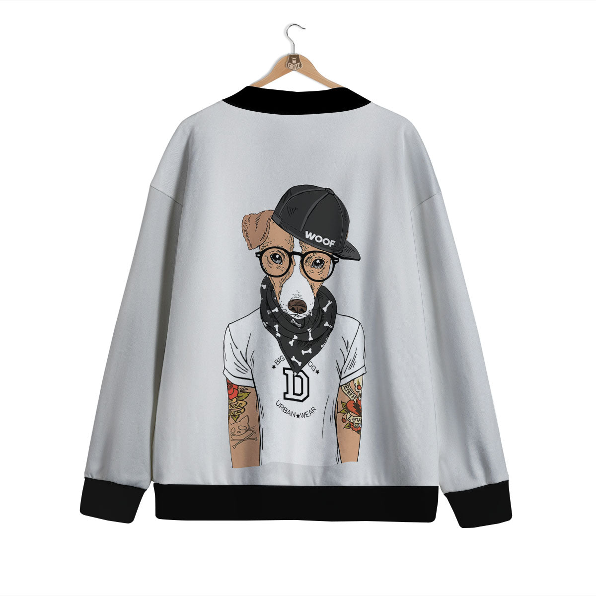 Jack Russell Terrier Hipster Print Cardigan-grizzshop