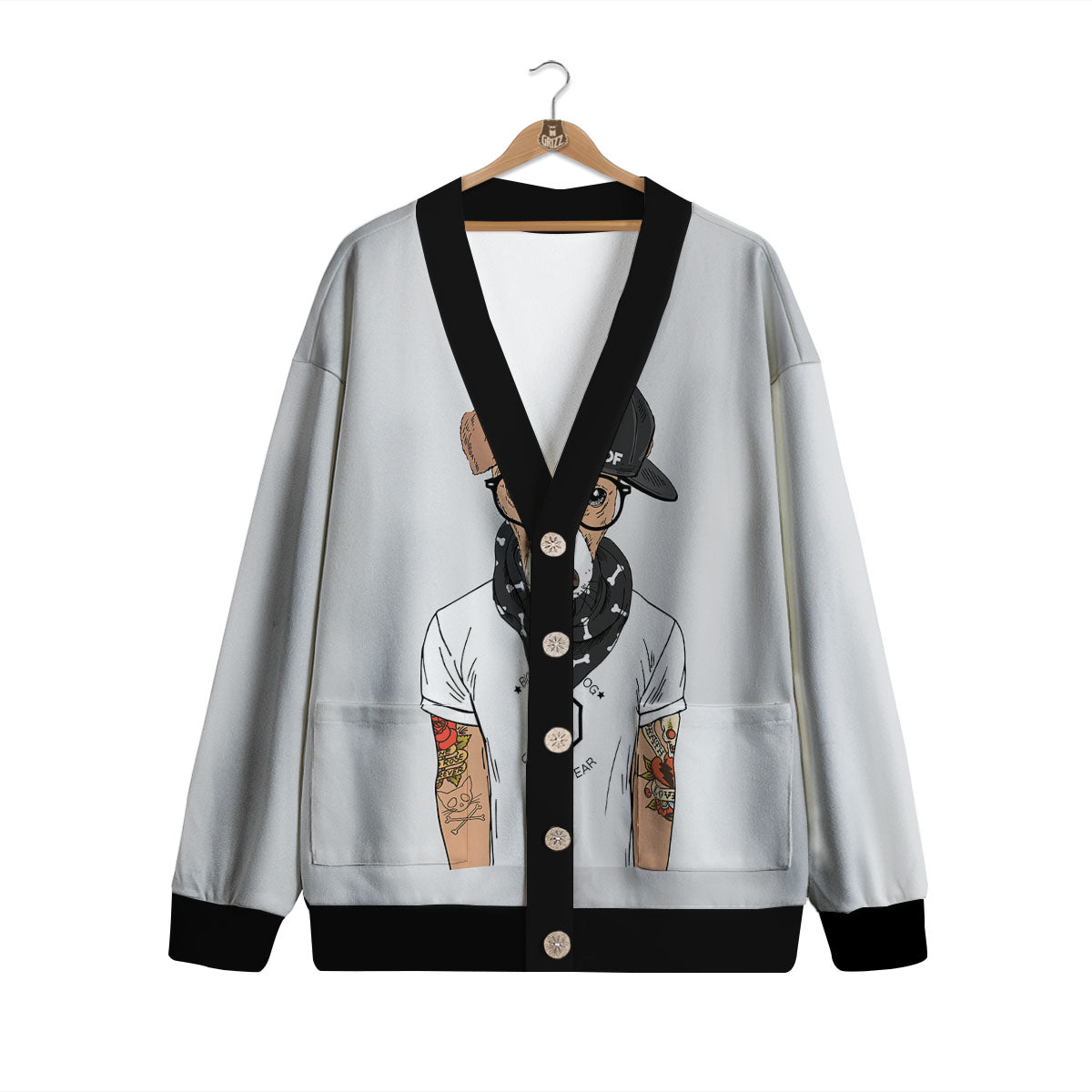 Jack Russell Terrier Hipster Print Cardigan-grizzshop