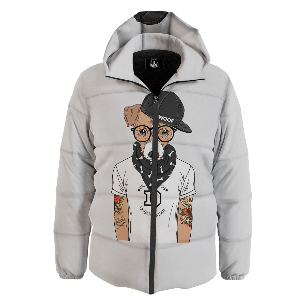 Jack Russell Terrier Hipster Print Down Jacket-grizzshop
