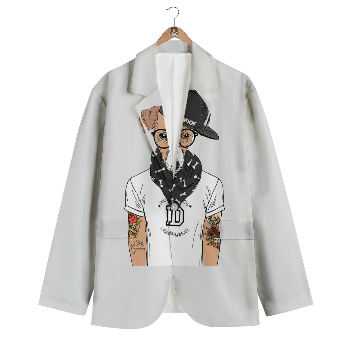 Jack Russell Terrier Hipster Print Men's Blazer-grizzshop