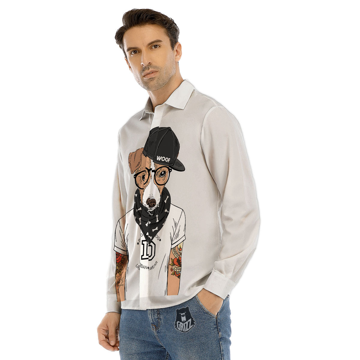 Jack Russell Terrier Hipster Print Men's Dress Shirts-grizzshop