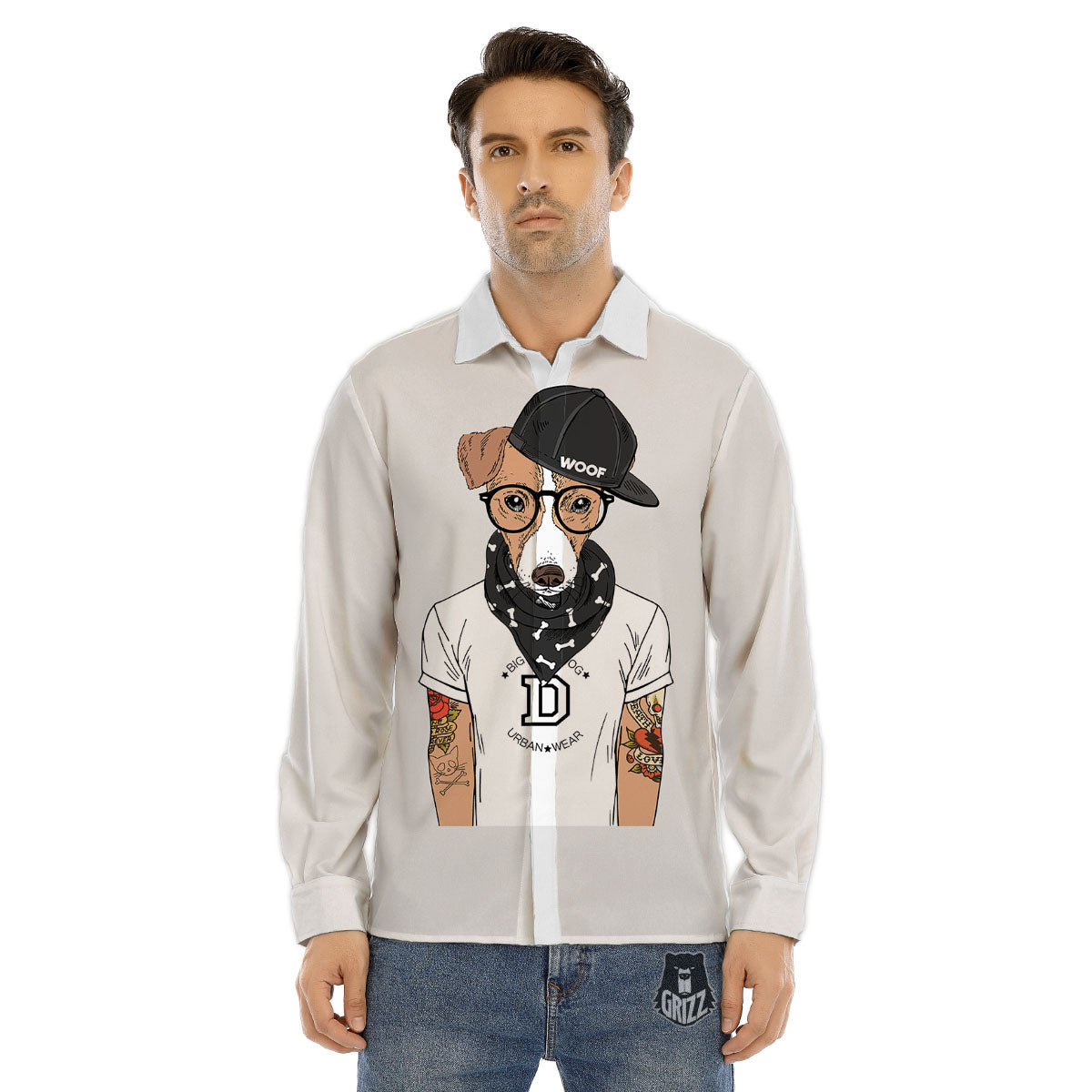 Jack Russell Terrier Hipster Print Men's Dress Shirts-grizzshop