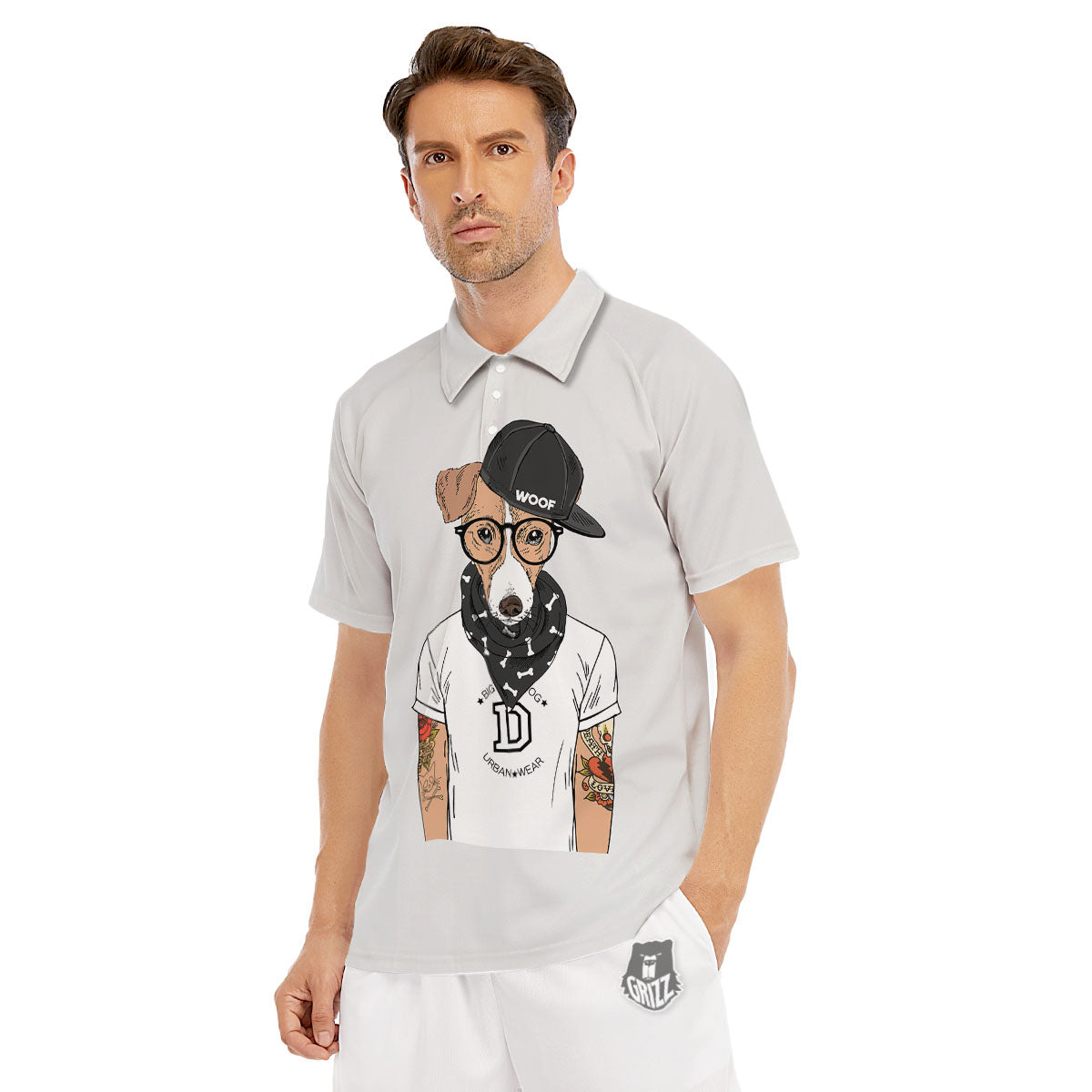 Jack Russell Terrier Hipster Print Men's Golf Shirts-grizzshop