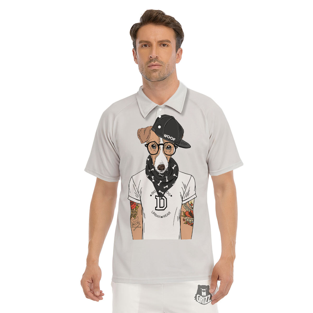 Jack Russell Terrier Hipster Print Men's Golf Shirts-grizzshop