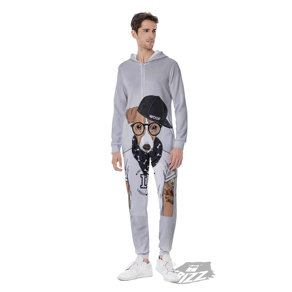 Jack Russell Terrier Hipster Print Men's Jumpsuit-grizzshop