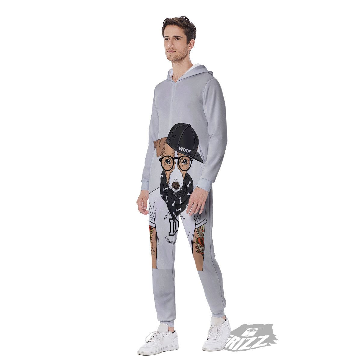 Jack Russell Terrier Hipster Print Men's Jumpsuit-grizzshop