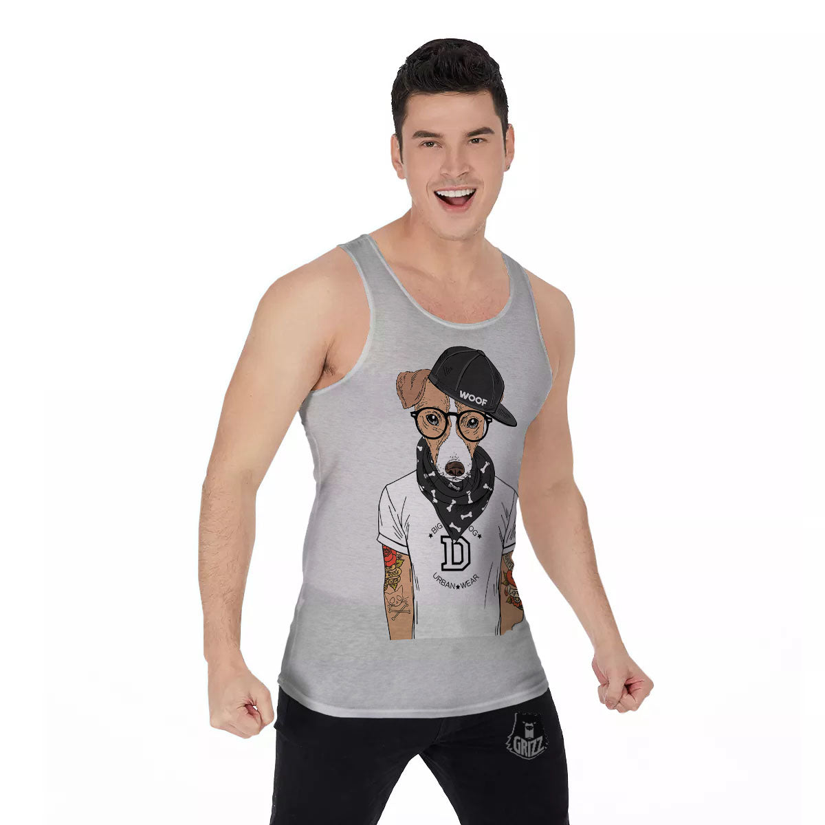 Jack Russell Terrier Hipster Print Men's Tank Top-grizzshop