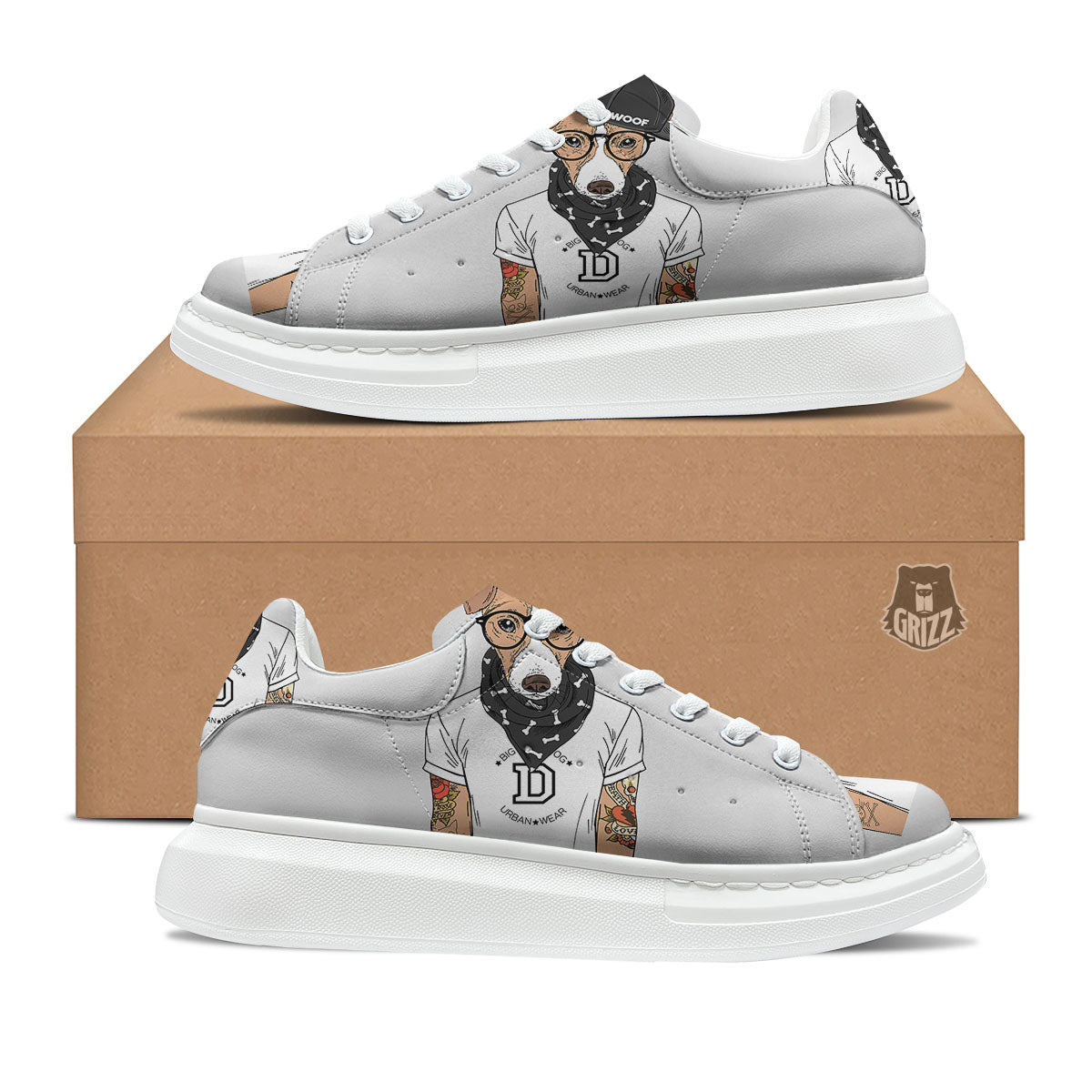 Jack Russell Terrier Hipster Print Platform Shoes-grizzshop