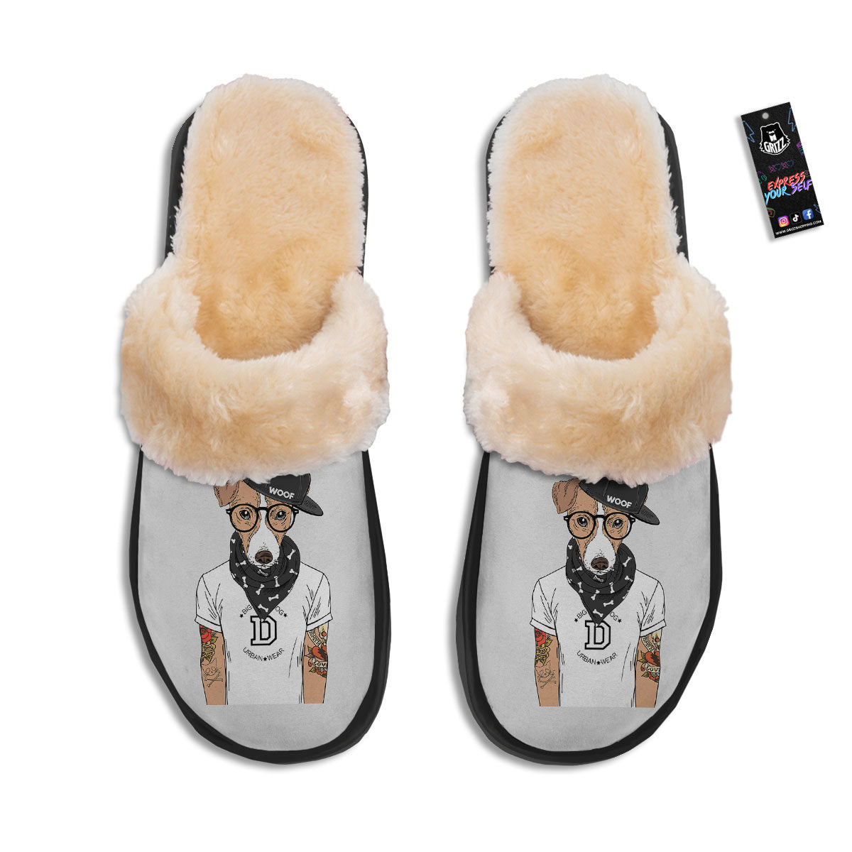Jack Russell Terrier Hipster Print Slippers-grizzshop