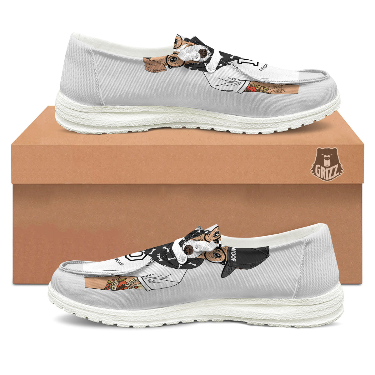 Jack Russell Terrier Hipster Print White Loafers-grizzshop