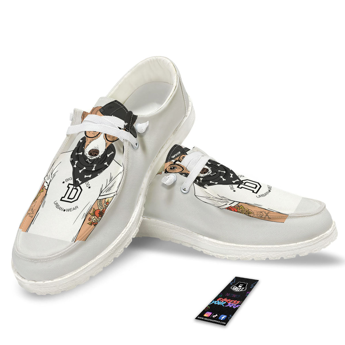 Jack Russell Terrier Hipster Print White Loafers-grizzshop
