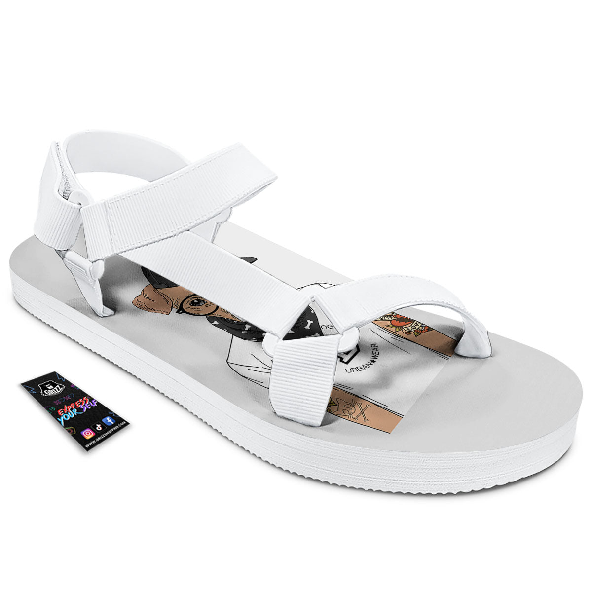 Jack Russell Terrier Hipster Print White Open Toe Sandals-grizzshop