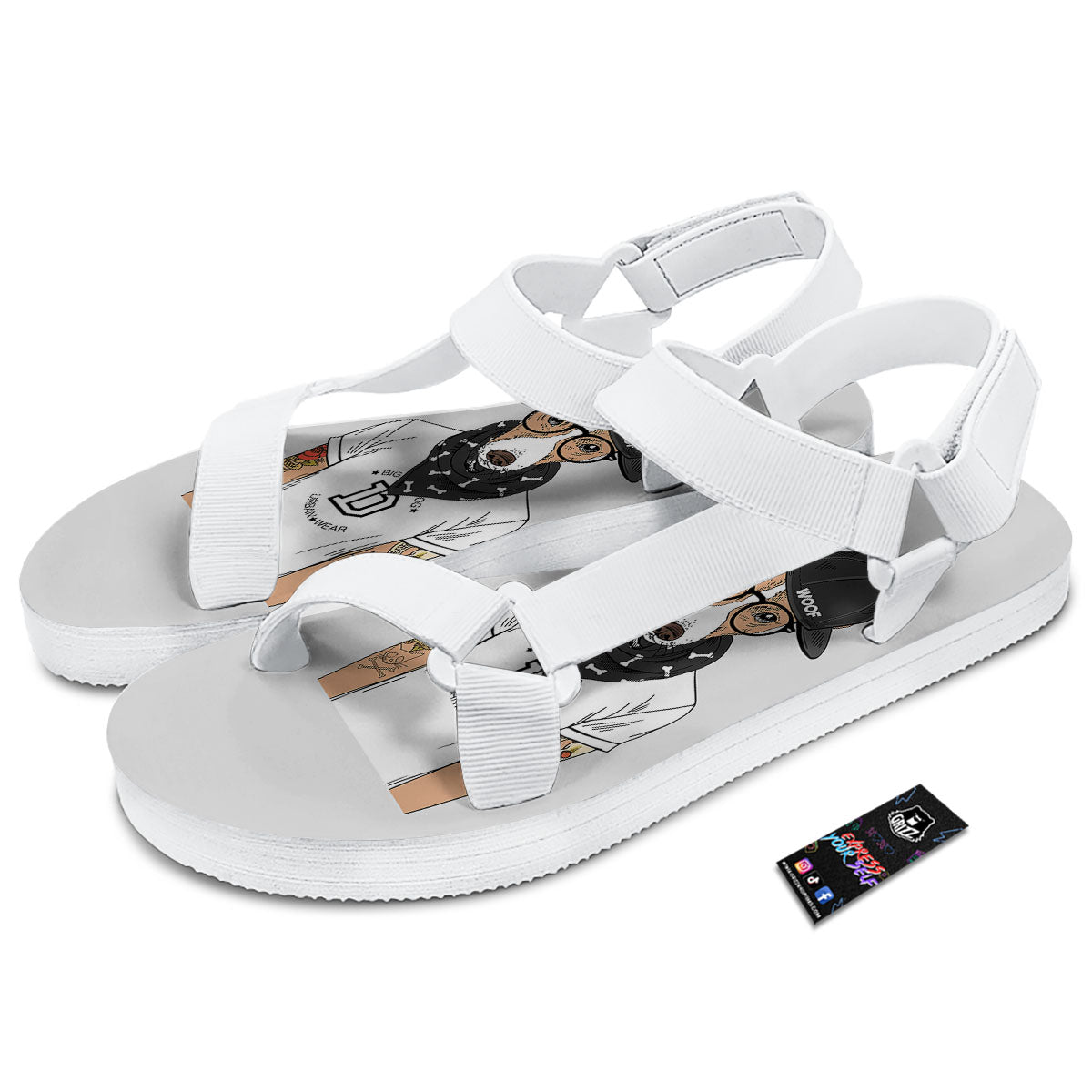 Jack Russell Terrier Hipster Print White Open Toe Sandals-grizzshop