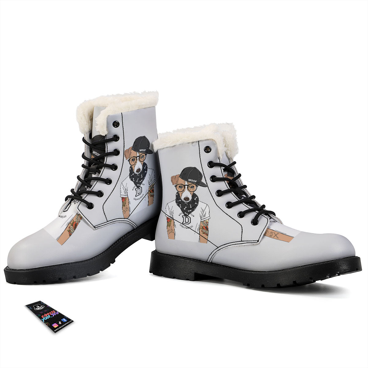 Jack Russell Terrier Hipster Print Winter Boots-grizzshop