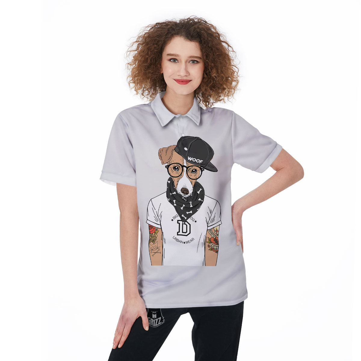 Jack Russell Terrier Hipster Print Women's Golf Shirts-grizzshop
