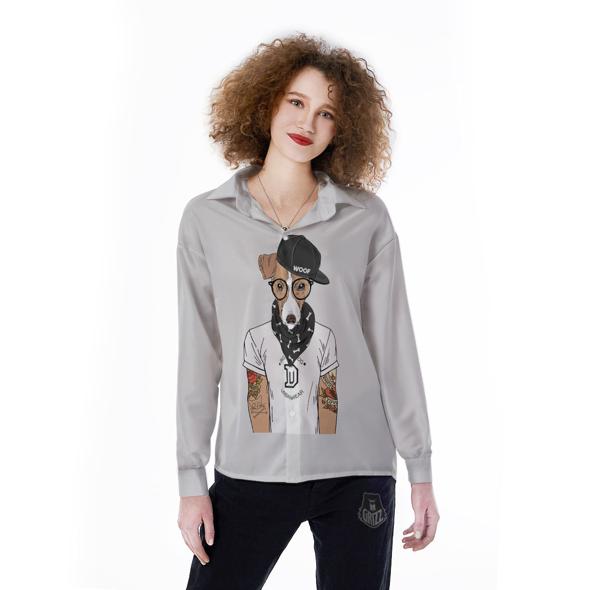 Jack Russell Terrier Hipster Print Women's Long Sleeve Shirts-grizzshop