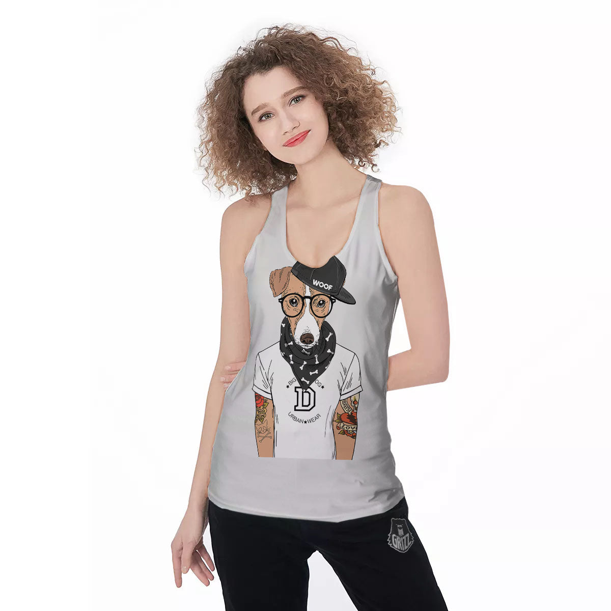 Jack Russell Terrier Hipster Print Women's Racerback Tank Top-grizzshop