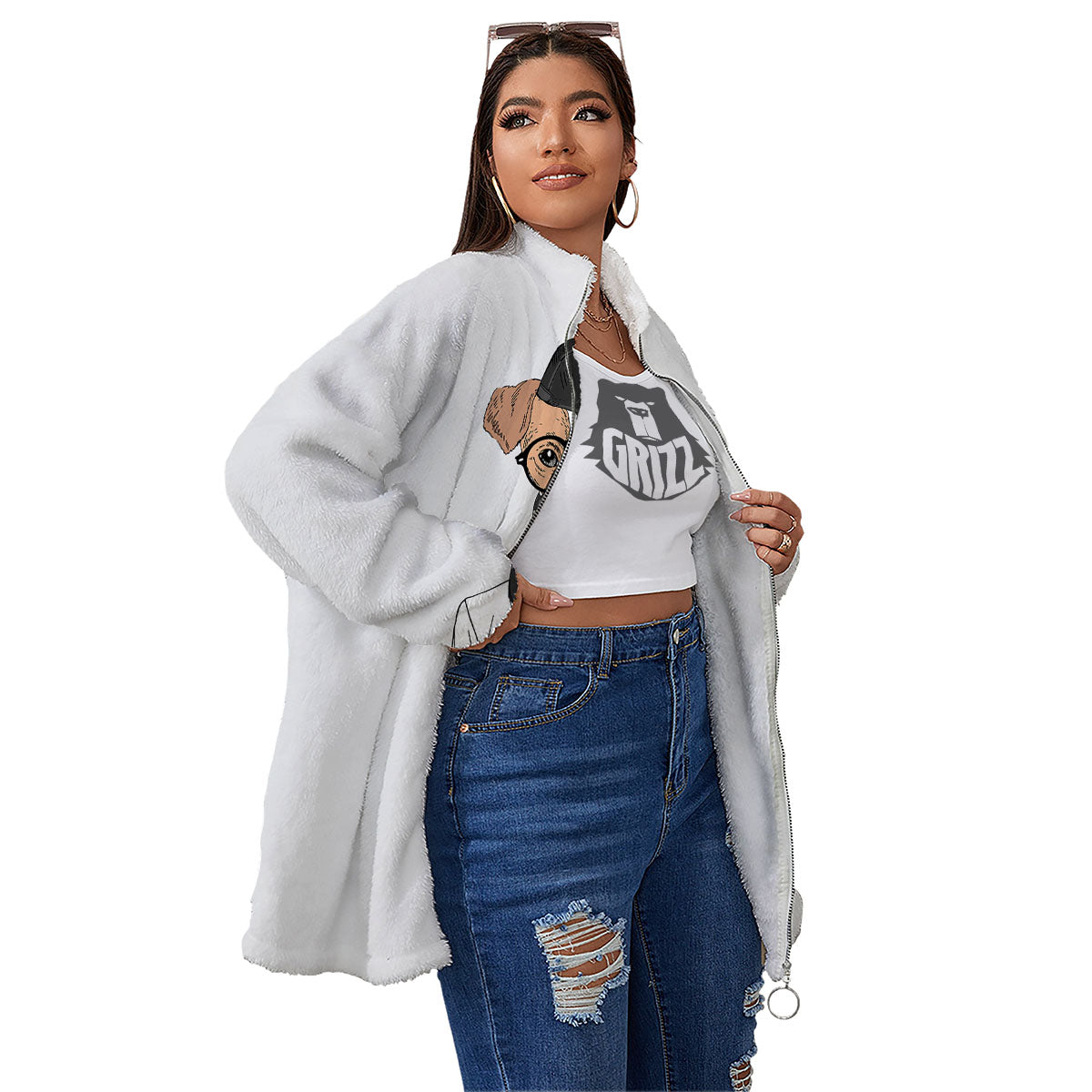 Jack Russell Terrier Hipster Print Women's Sherpa Jacket-grizzshop
