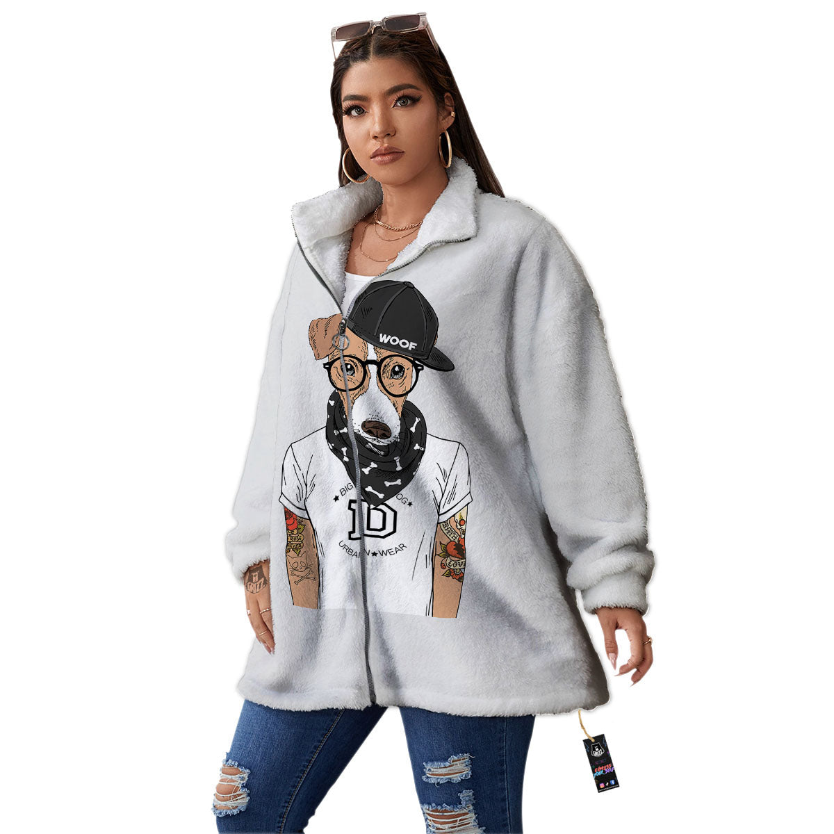 Jack Russell Terrier Hipster Print Women's Sherpa Jacket-grizzshop