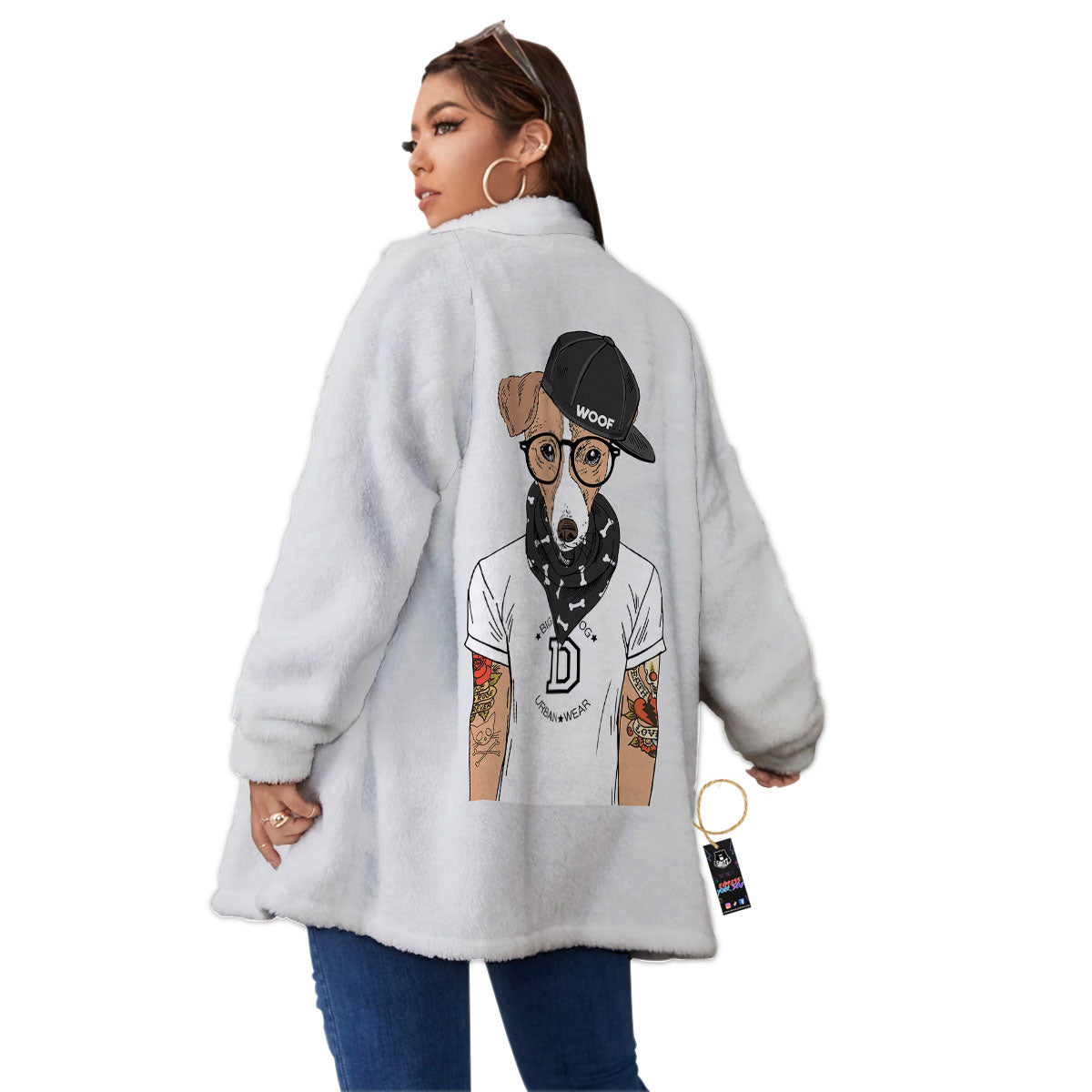 Jack Russell Terrier Hipster Print Women's Sherpa Jacket-grizzshop