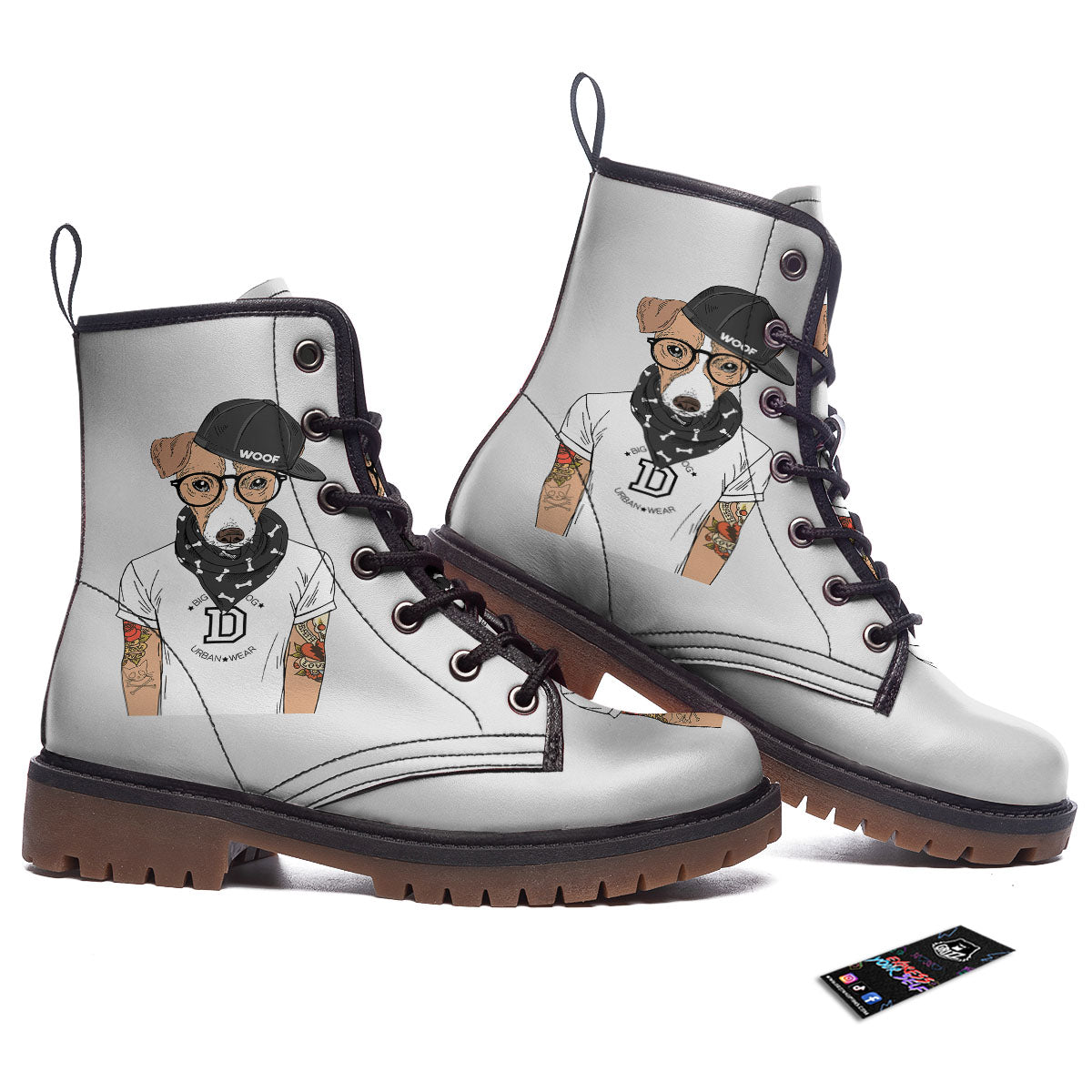 Jack Russell Terrier Hipster Print Work Boots-grizzshop