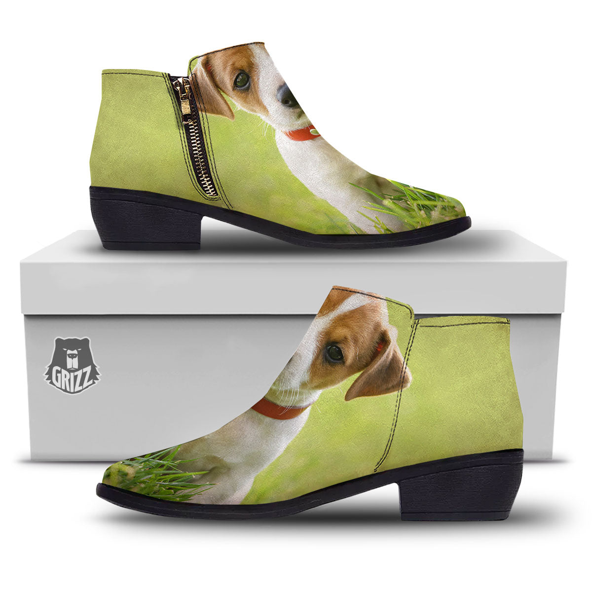 Jack Russell Terrier Little Print Ankle Boots-grizzshop