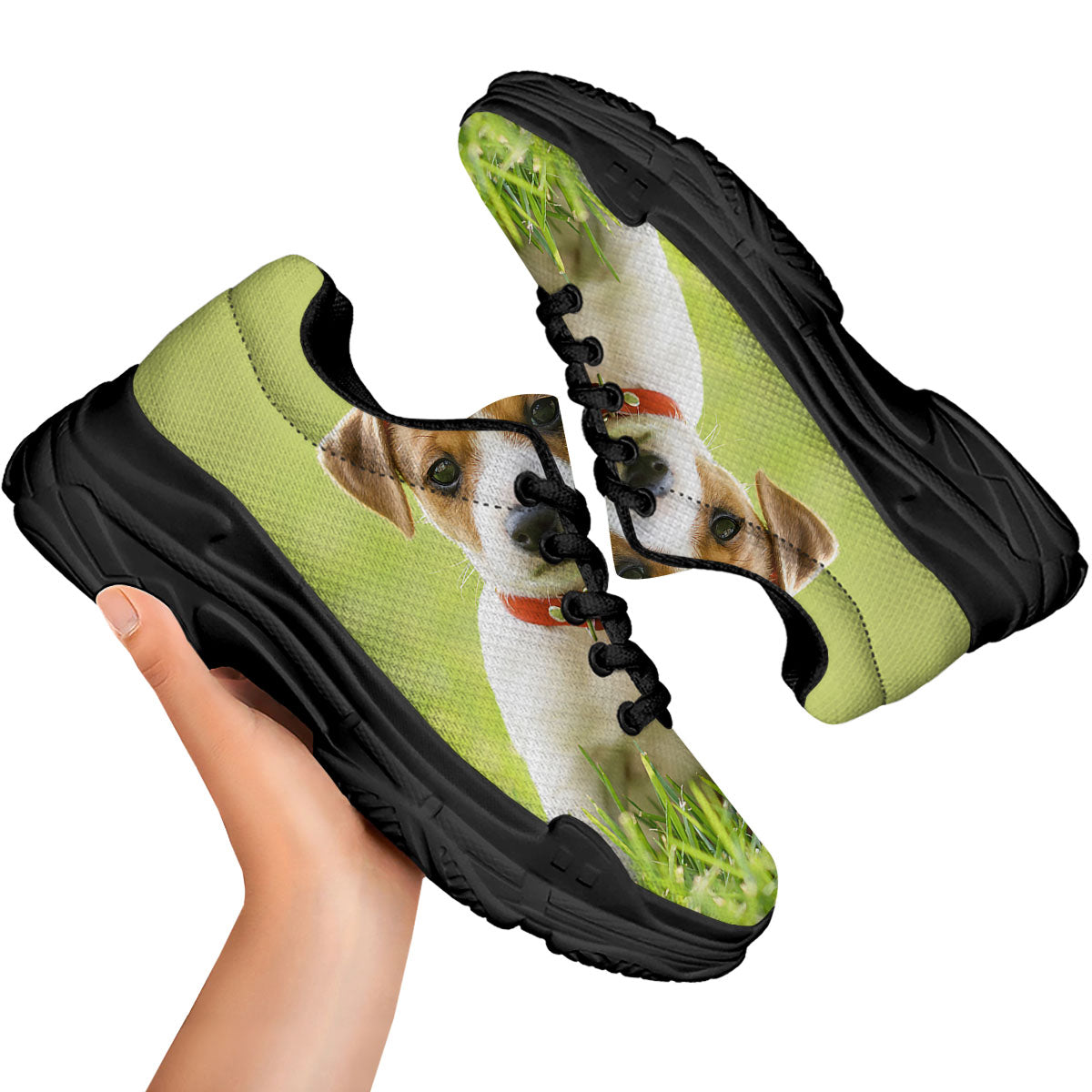 Jack Russell Terrier Little Print Black Chunky Shoes-grizzshop
