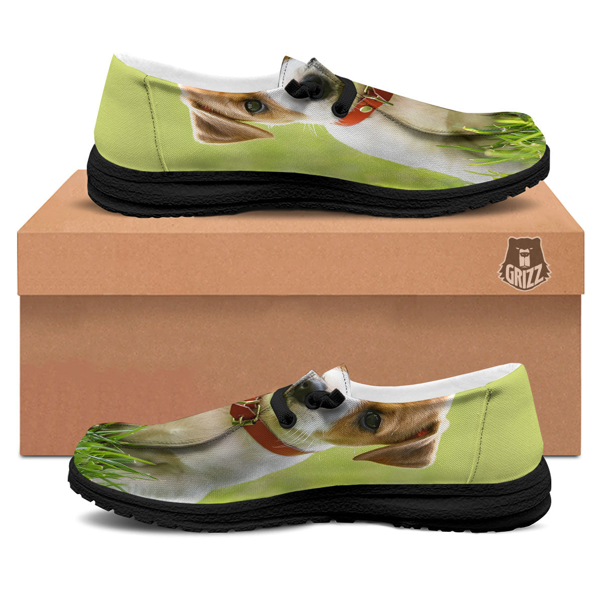 Jack Russell Terrier Little Print Black Loafers-grizzshop