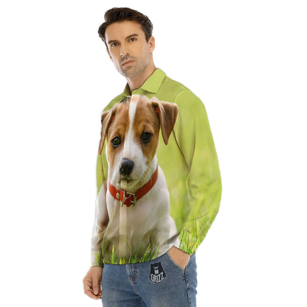 Jack Russell Terrier Little Print Men's Dress Shirts-grizzshop