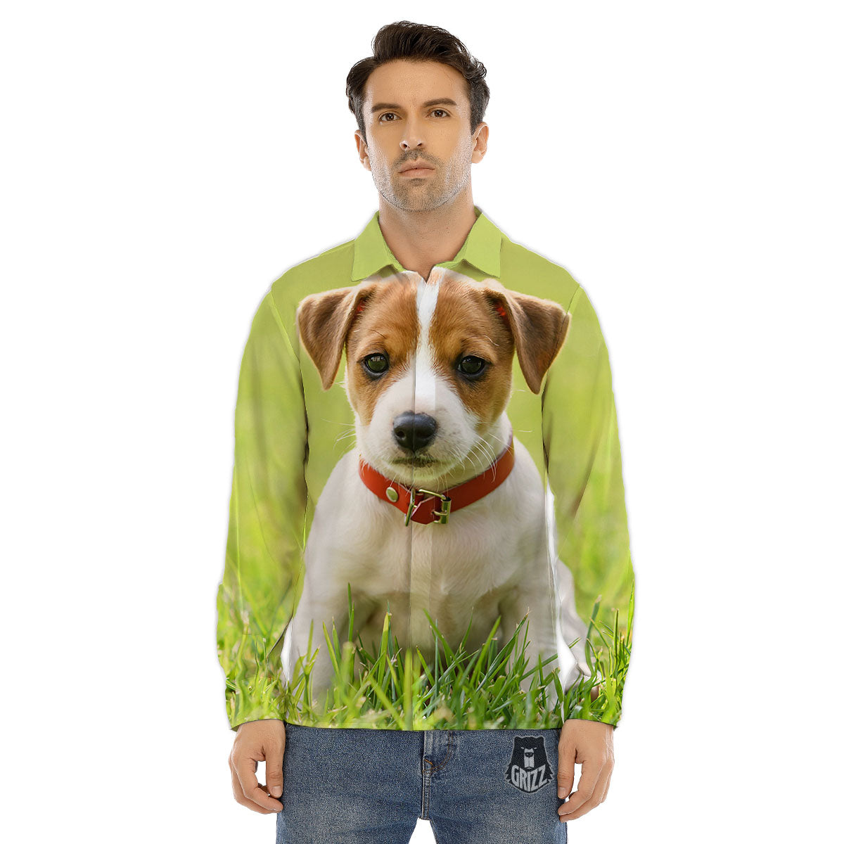 Jack Russell Terrier Little Print Men's Dress Shirts-grizzshop