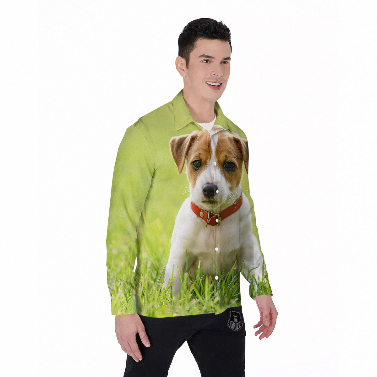 Jack Russell Terrier Little Print Men's Long Sleeve Shirts-grizzshop