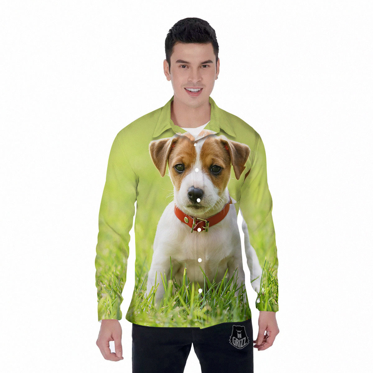 Jack Russell Terrier Little Print Men's Long Sleeve Shirts-grizzshop