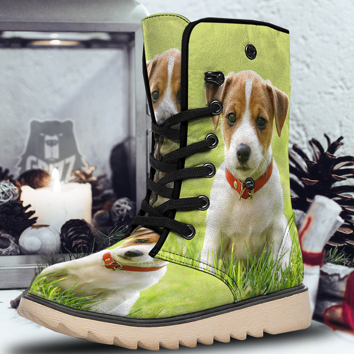 Jack Russell Terrier Little Print Snow Boots-grizzshop