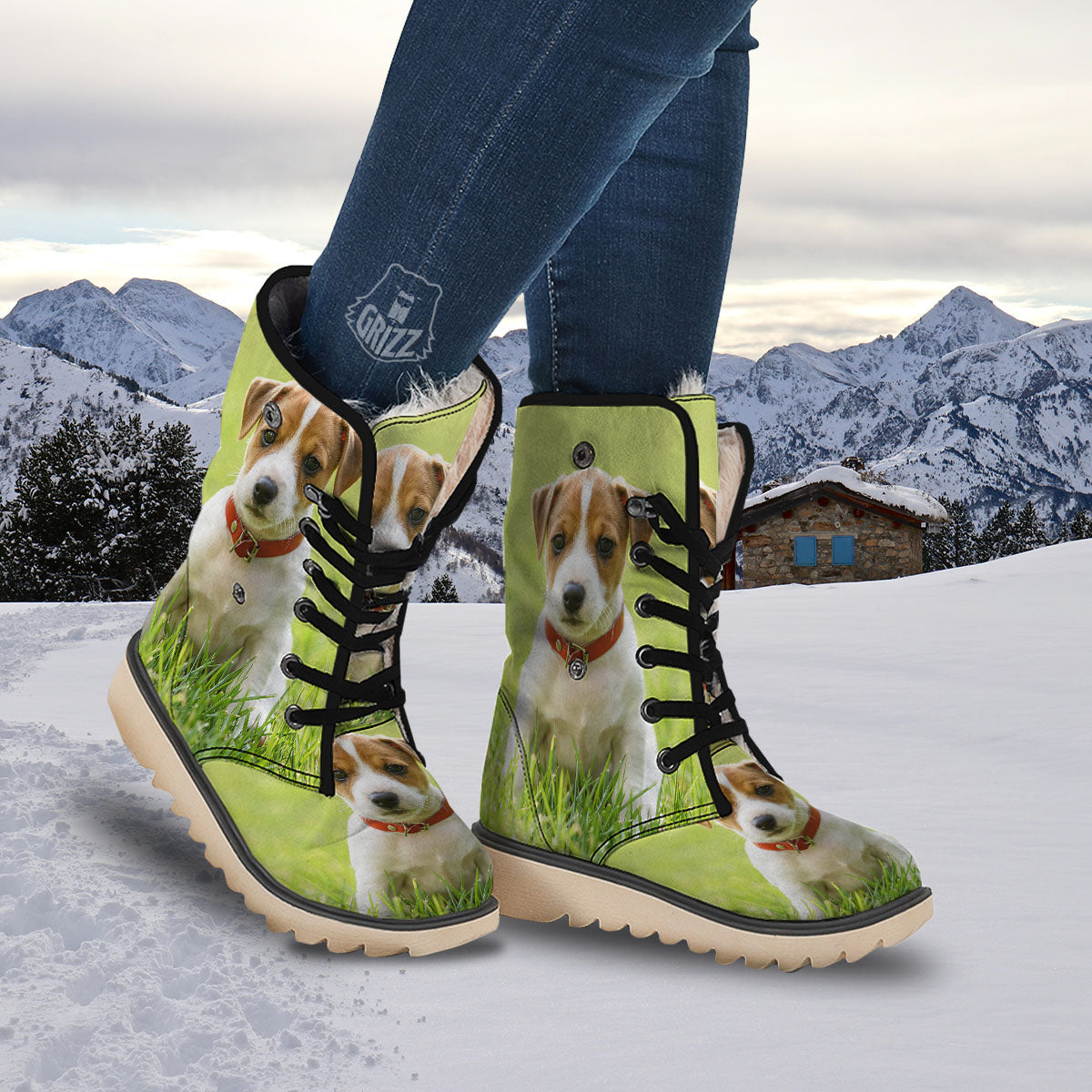 Jack Russell Terrier Little Print Snow Boots-grizzshop