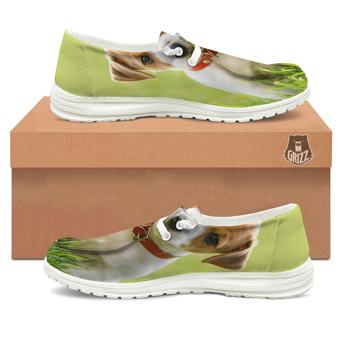 Jack Russell Terrier Little Print White Loafers-grizzshop