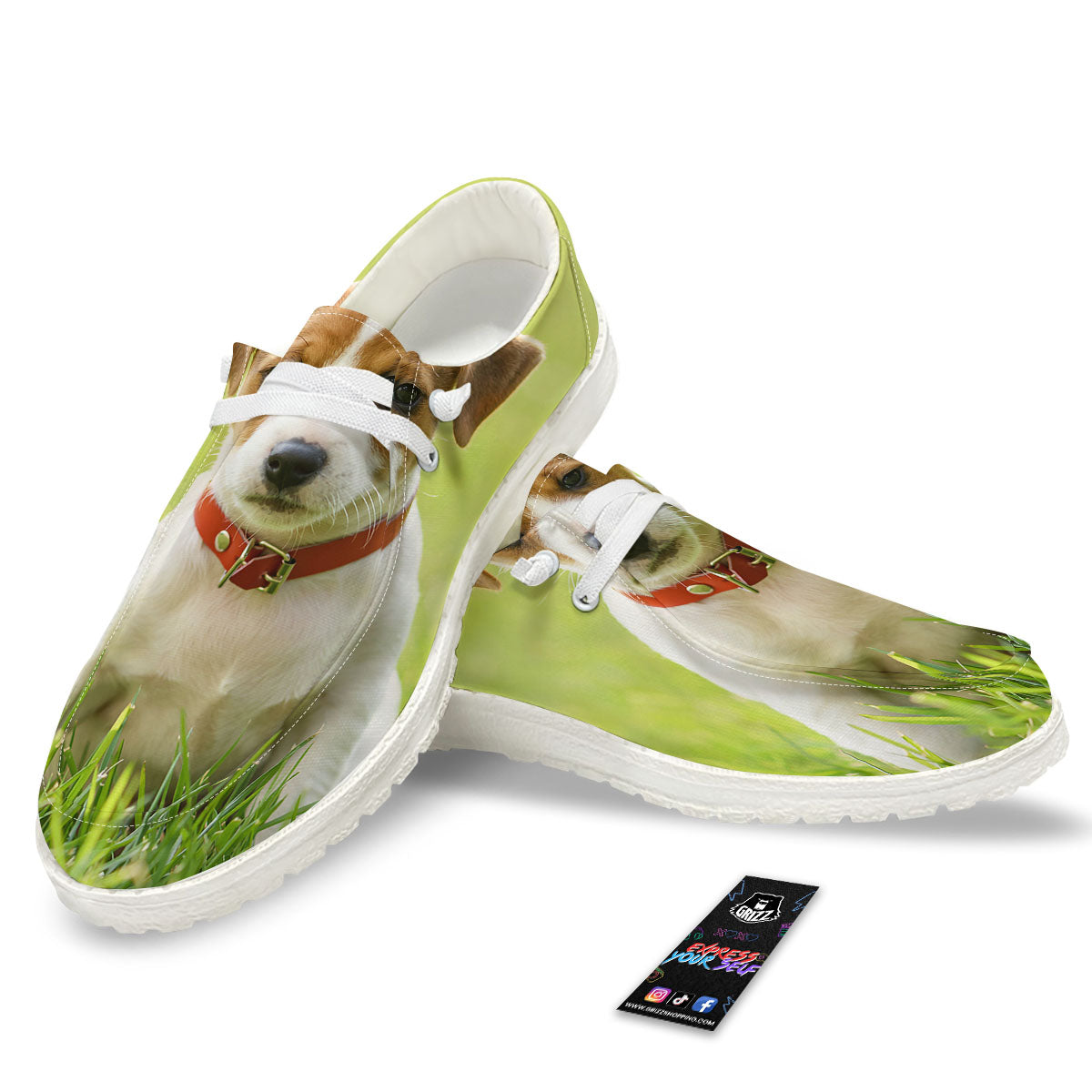 Jack Russell Terrier Little Print White Loafers-grizzshop