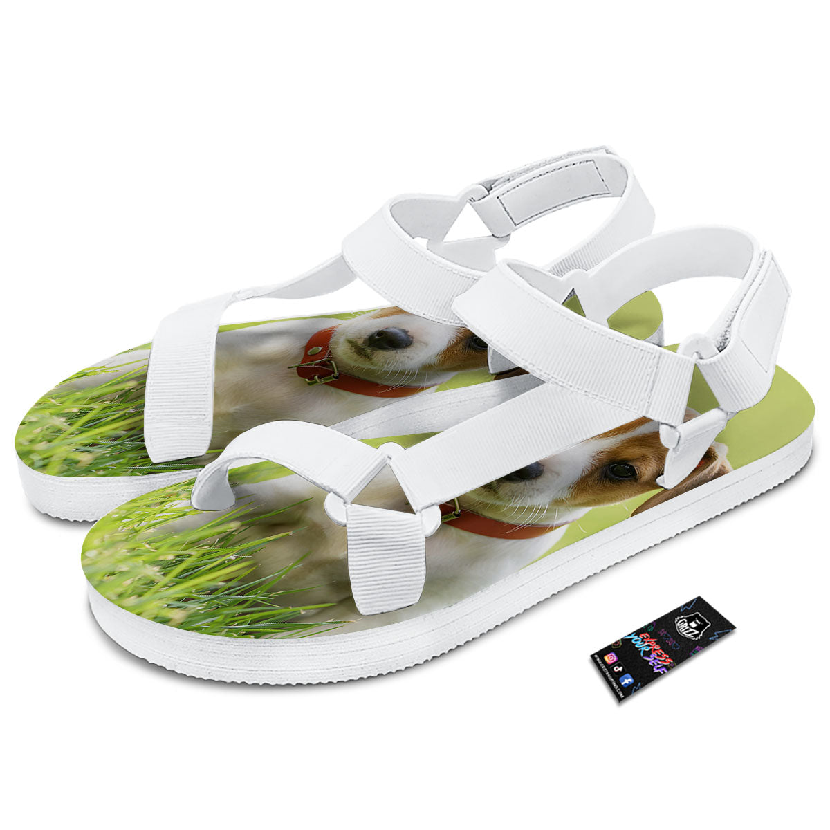 Jack Russell Terrier Little Print White Open Toe Sandals-grizzshop