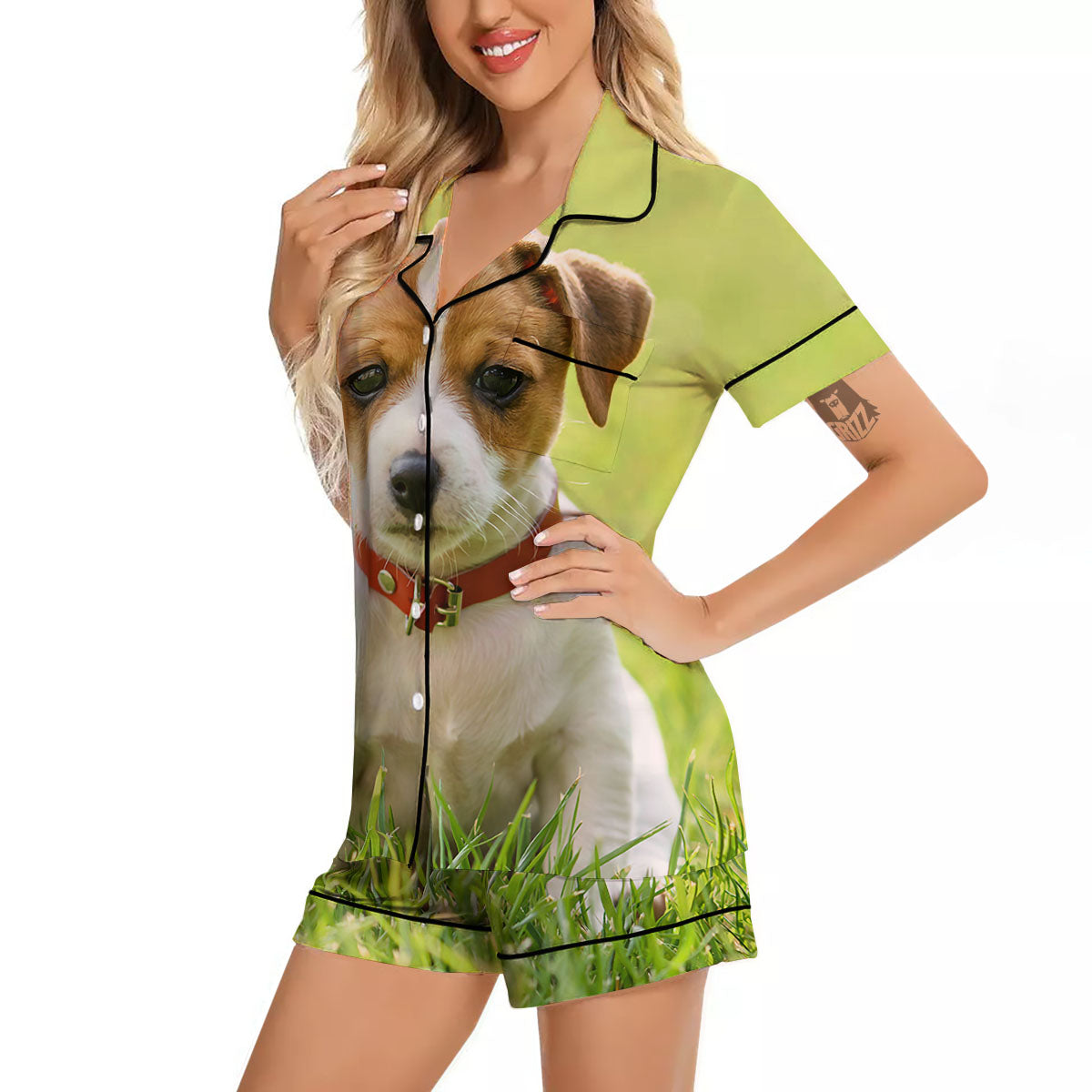 Jack Russell Terrier Little Print Women Silk Pajamas-grizzshop