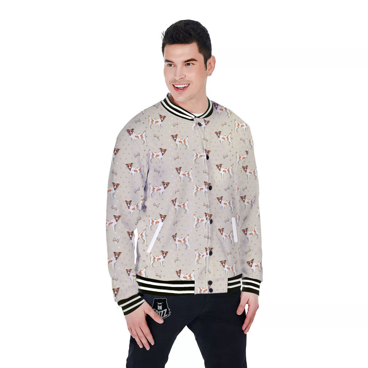 Jack Russell Terrier Polka Dot Print Pattern Baseball Jacket-grizzshop