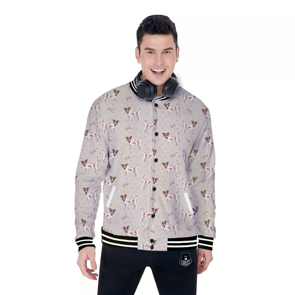 Jack Russell Terrier Polka Dot Print Pattern Baseball Jacket-grizzshop