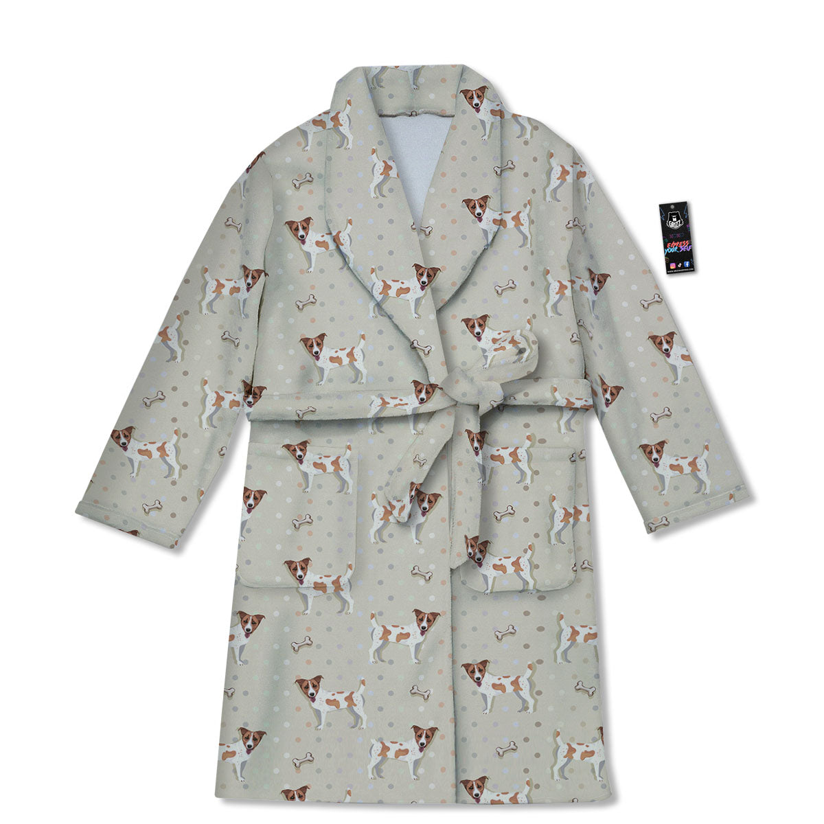 Jack Russell Terrier Polka Dot Print Pattern Bathrobe-grizzshop