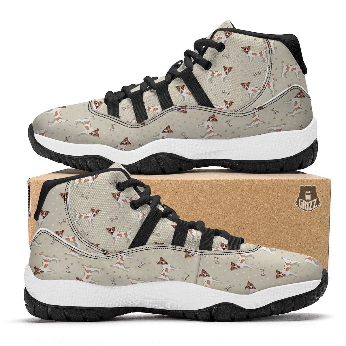 Jack Russell Terrier Polka Dot Print Pattern Black Bball Shoes-grizzshop
