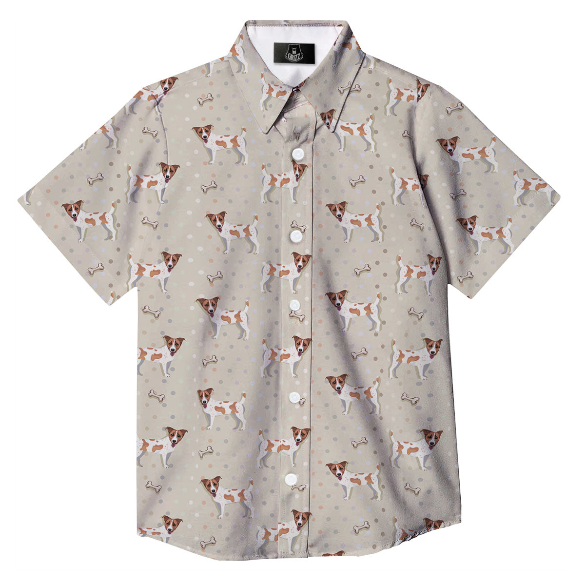 Jack Russell Terrier Polka Dot Print Pattern Button Up Shirt-grizzshop