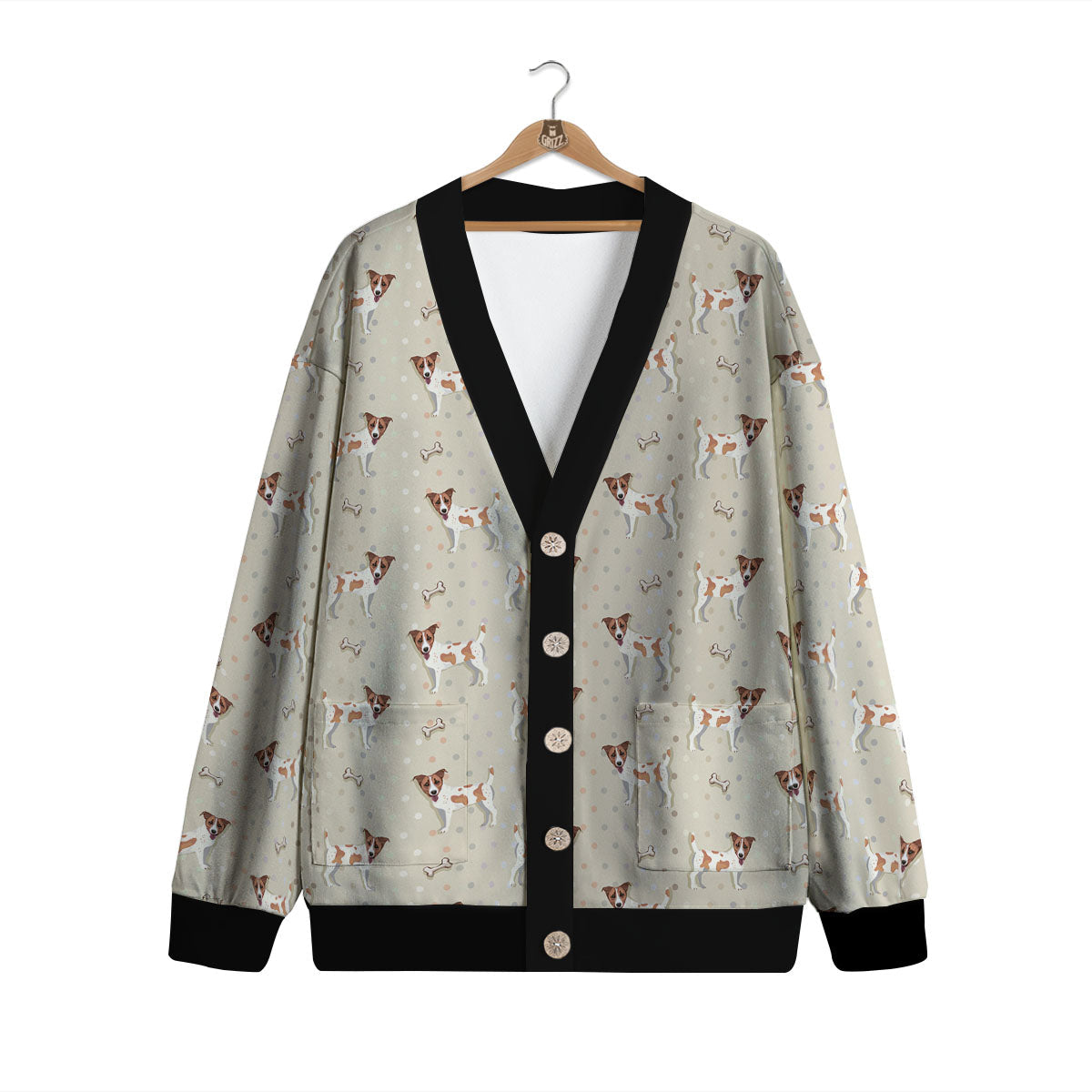 Jack Russell Terrier Polka Dot Print Pattern Cardigan-grizzshop