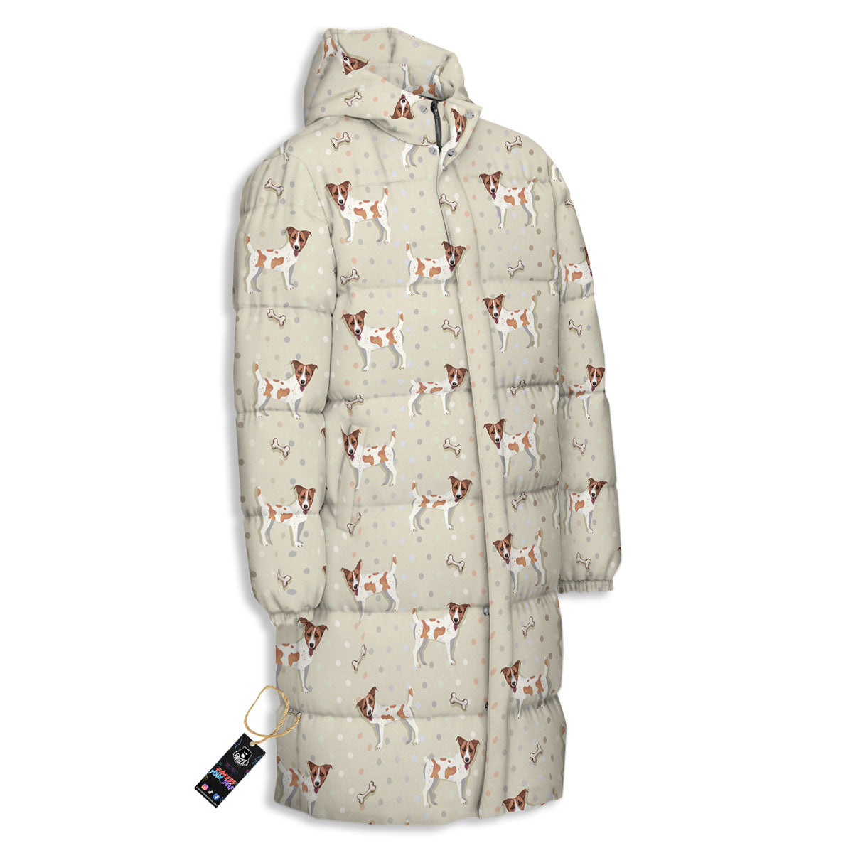 Jack Russell Terrier Polka Dot Print Pattern Long Down Jacket-grizzshop
